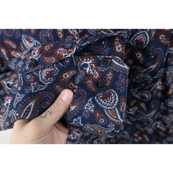 Express Mens Size 2XL XXL Slim Paisley Geometric Collared Button Shirt Cotton - Picture 4 of 11